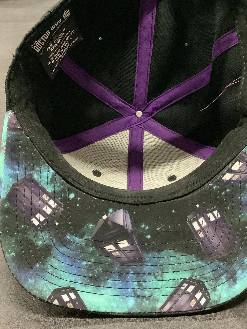 Doctor Who Black Snapback Hat with Galaxy Brim